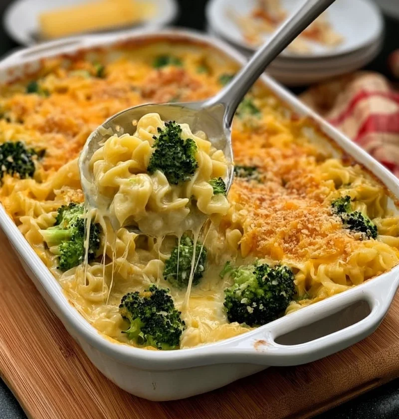 Baked Cheddar Broccoli Noodle Casserole