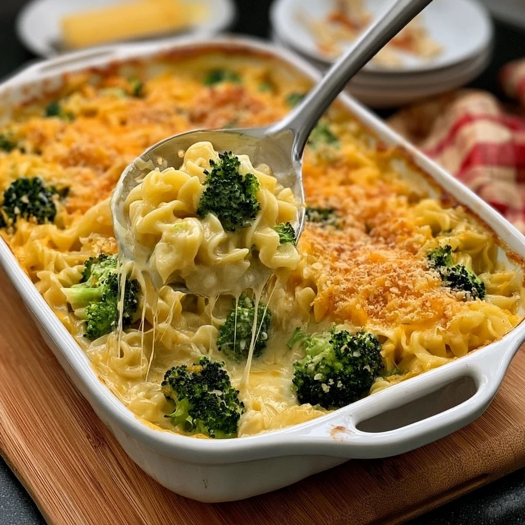 Baked Cheddar Broccoli Noodle Casserole