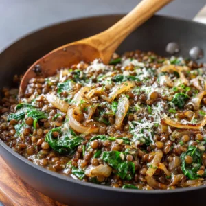 Caramelized Onion & Spinach Lentil Skillet Recipe