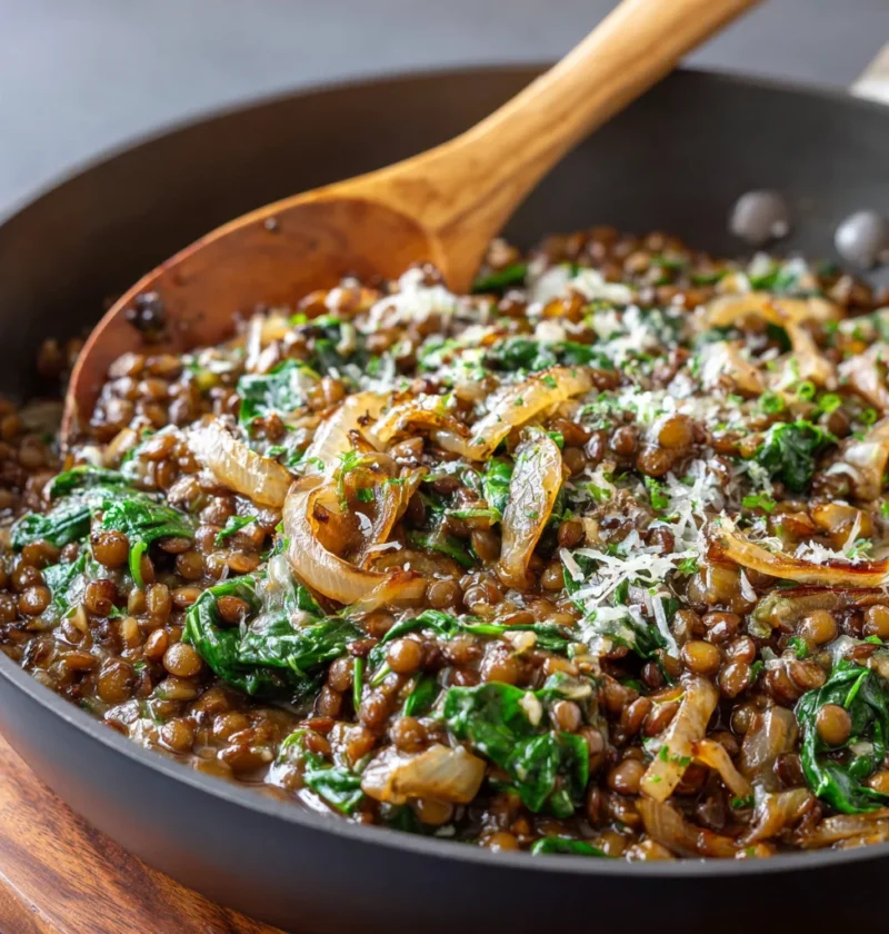 Caramelized Onion & Spinach Lentil Skillet Recipe