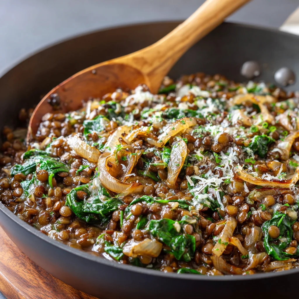 Caramelized Onion & Spinach Lentil Skillet Recipe