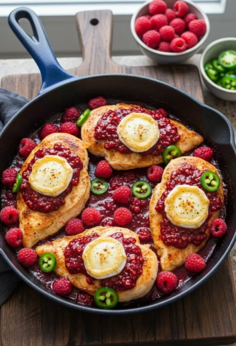 One-Pan Raspberry Jalapeño Cream Cheese Chicken