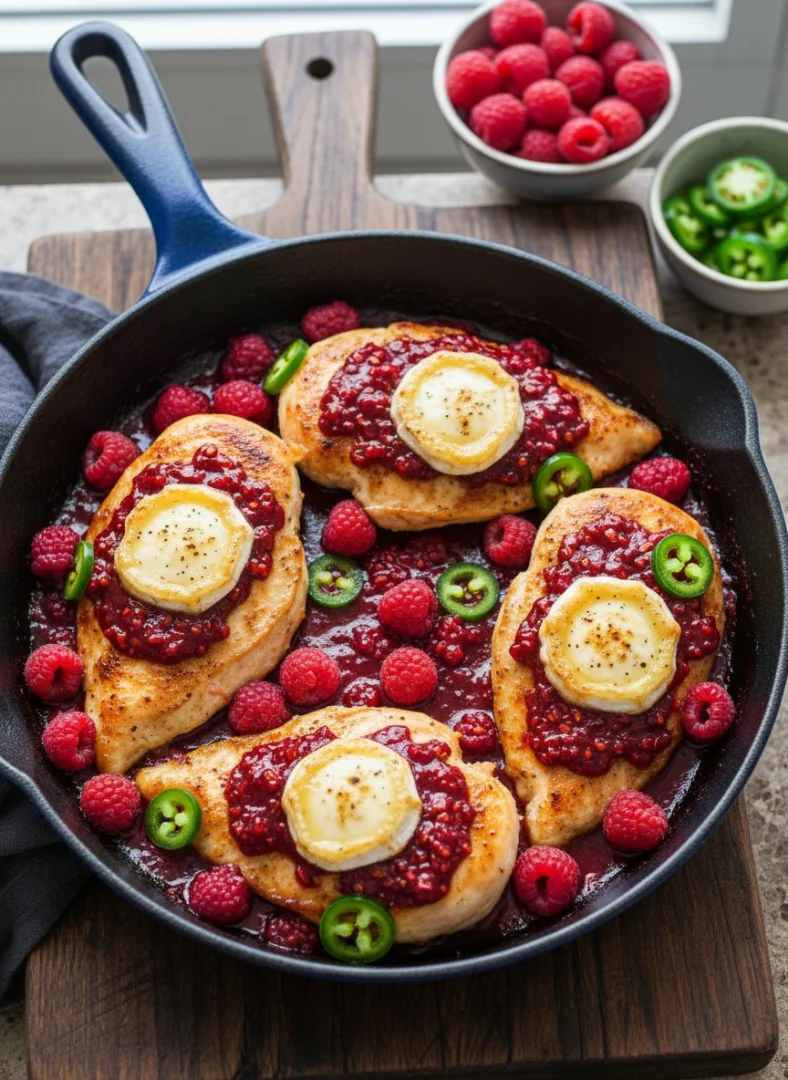 One-Pan Raspberry Jalapeño Cream Cheese Chicken