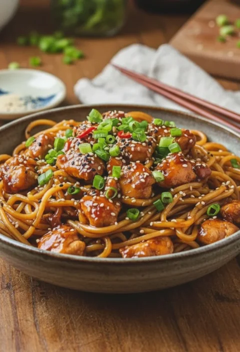 Sticky Garlic Chicken Noodles